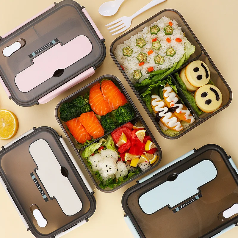 2/3 Grid Lunch Box Plastic Sealed Fresh Food Container Microwave Oven Can  Be Used By Office Workers and Students, Convenient