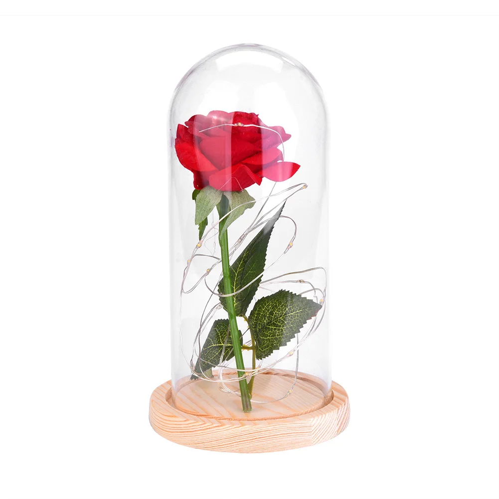 

Glass Dome Red Rose With LED Lamp Wooden Base Gift For Birthday Party Valentine's Day Wedding Anniversary