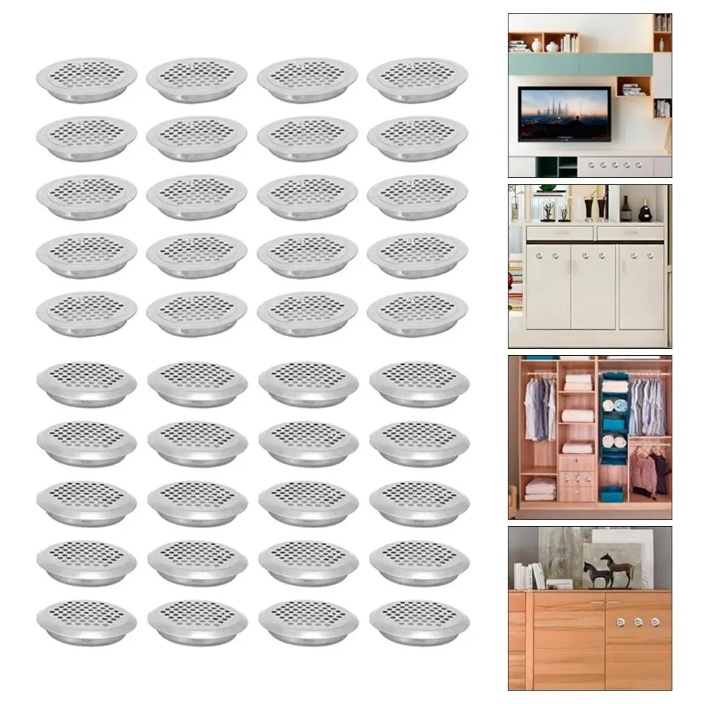 20pcs Air Vent Holes Stainless Steel 35mm Round Ventilation Grille Insect Barrier Wardrobe Ventilation Grille For Cabinets