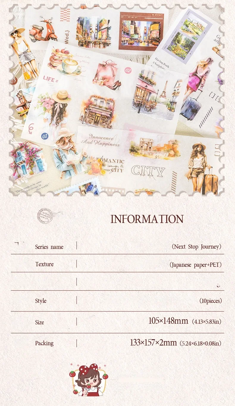 10pcs Package dual material cut mold stickers travel Supplies Planner Diary Material DIY Decorative Scrapbook 157*133mm