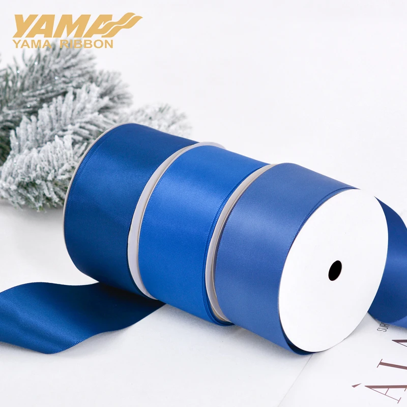YAMA 25 28 32 38 mm 100 야드/로트 더블 페이스 새틴 리본 라이트와 다크 블루 파티 웨딩 장식 수제 장미 꽃