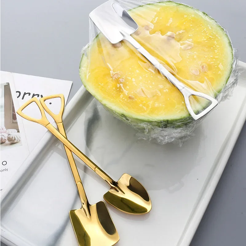 4PCS Stainless Steel Retro Iron Shovel Coffee Spoon Set Creative Scoop Ice Cream Spoon tea-spoon Fashion Cutlery Tableware stainless steel coffee spoon watermelon shovel dessert spoon ice cream spoon retro cute teaspoon stirring spoon kitchen tool