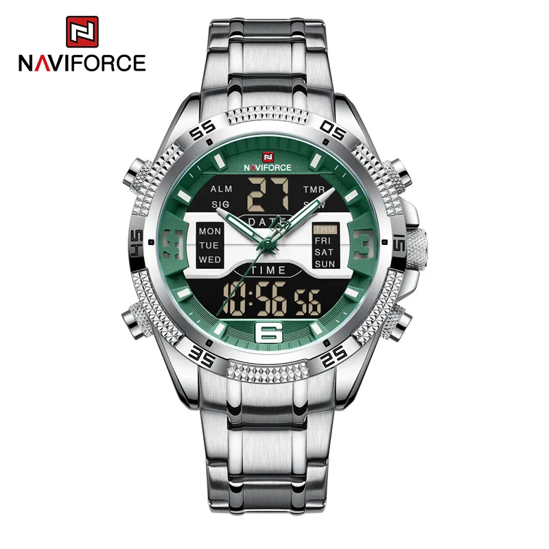 New NAVIFORCE Luxury Brand Men Sports Watches LED Digital Military Stainless Steel 3ATM Waterproof Quartz Wristwatch Reloj Mujer