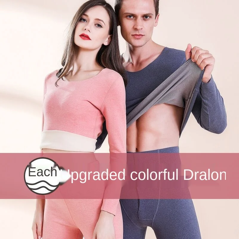 

New Cotton Warm Milled Thermal Undershirts Women Men Long Johns Sets with Round Collar Men Underwear Suits