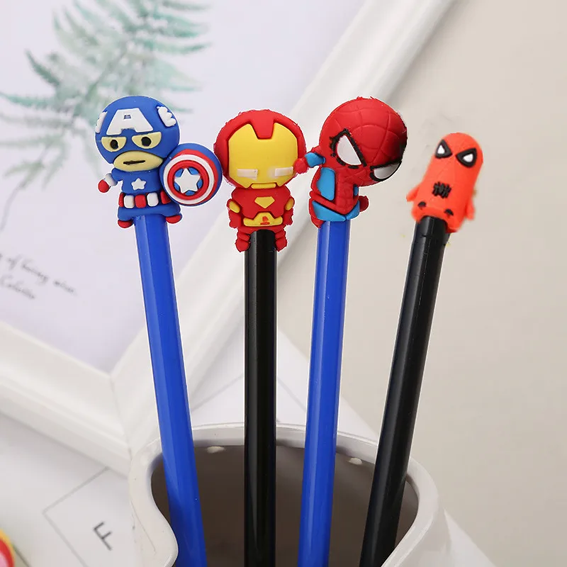 Disney Frozen Spiderman Iron Man Kids Penne In Silicone Giocattoli 0.5Mm Captain America Black Pens Action Figure Toys For Children