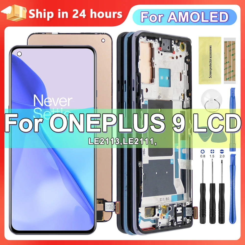 SHOWGOOD Super AMOLED Display voor OnePlus 9 LE2113, voor OnePlus 9 Pro LE2121 Lcd scherm Touchscreen Digitizer met Frame Vervanging (OnePlus 9 Zwart Frame