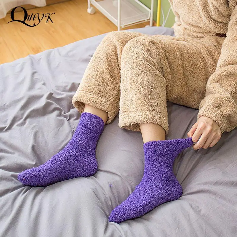 

Candy Color Warm Plush Socks Female Coral Fleece Socks Floor Sleep Socks Women's Socks Girls Color Socks Coral Fleece Tube Socks