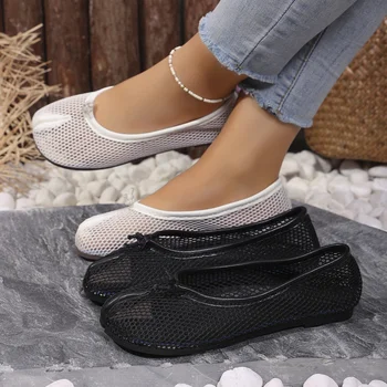 Women Mesh Flats Breathable Split Toe Ballet Shoes Minimalist Slip On Loafers Summer Vacation Casual Flat Footwear