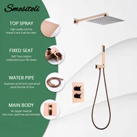 8-16 Inch Thermostatic Shower Faucet 2 Mode Control Hot & Cold Rose Gold Shower Mixer Square Shower Head Wall Mounted System 1