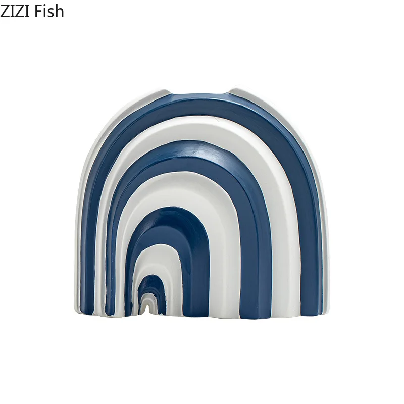 Blue and White Stripes Ceramic Vase Desk Decoration Artificial Flower Decorative Flower Arrangement Vases Room Aesthetic Decor 6