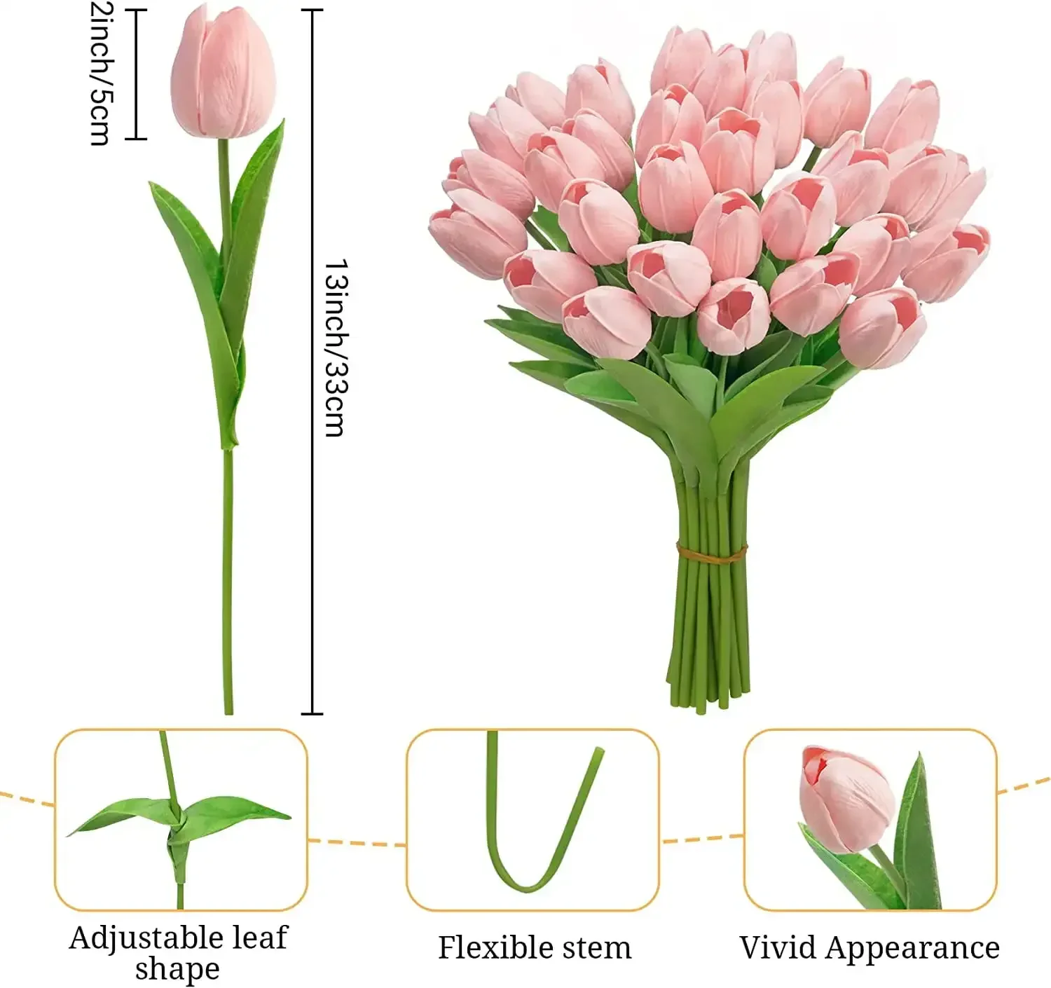 Ubrand Gowwfud 20 tulipani artificiali in poliuretano al tatto, stelo singolo, bouquet di fiori finti, per casa, feste, matrimoni, decorazione ( rosa
