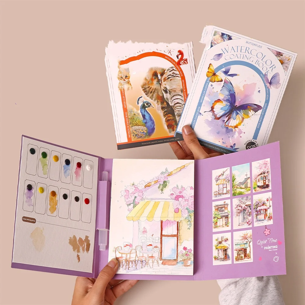 Bview Art Travel Watercolor Painting Set with Tri-Fold Book, Built-in 12 Colors & Stress Relief Note Paper for DIY Art Therapy 3