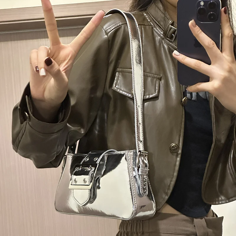 Luxury Designer Handbags for Women Laser Armpit Bag Brand Shoulder Bag Silver Chic Female Top Handle Bags Shopper Tote Bag Purse