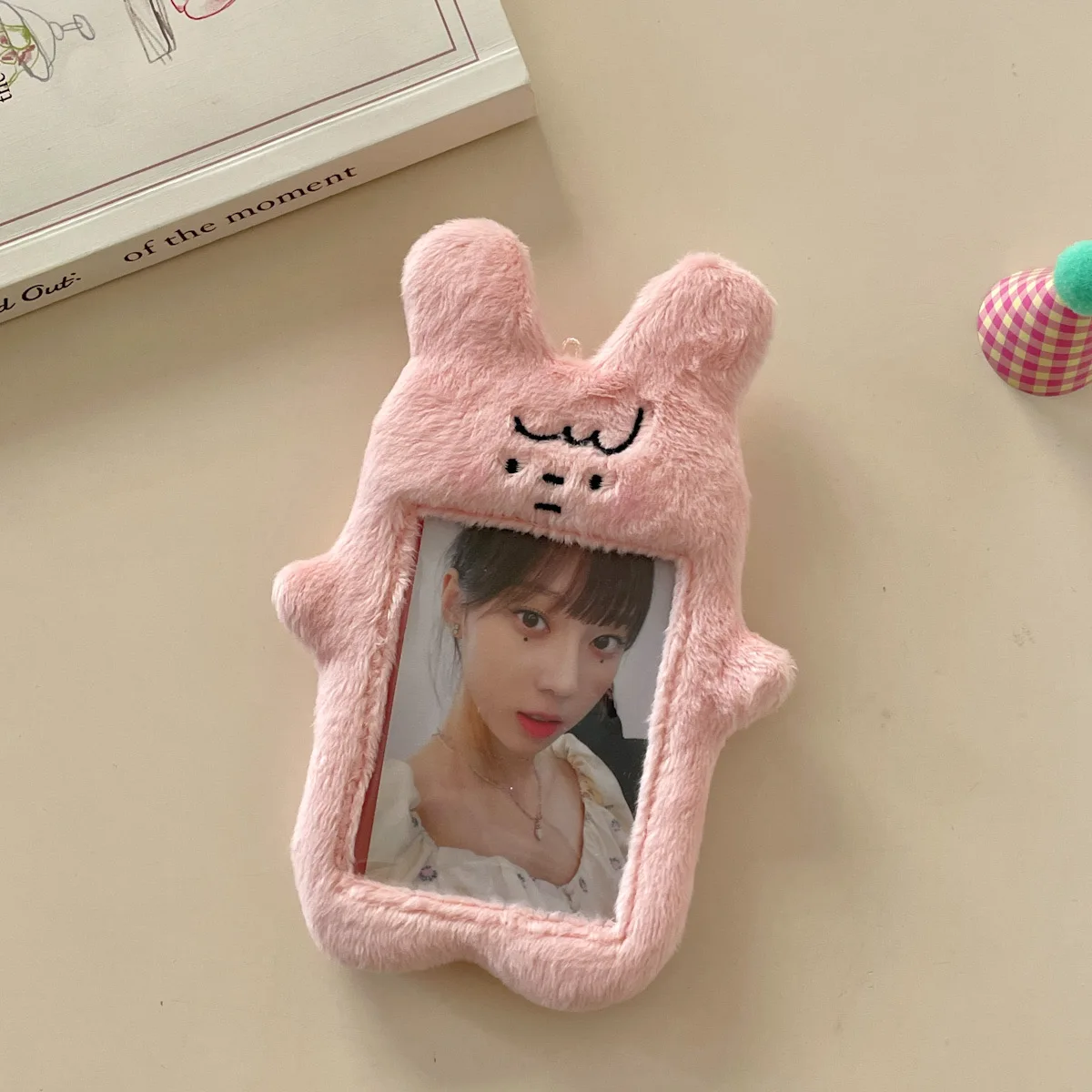 Original Cute Bear and Pink Rabbit Plush Card Holder Set for Korean Ins Polaroid Guka Small Card Display Pendant 4