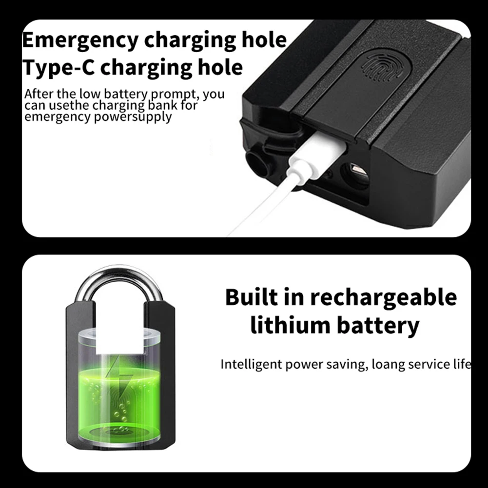 TTLOCK 앱 도난 방지 자물쇠, IP67 방수 지문 자물쇠, C타입 충전식 블루투스 호환, 캐비닛 배낭
