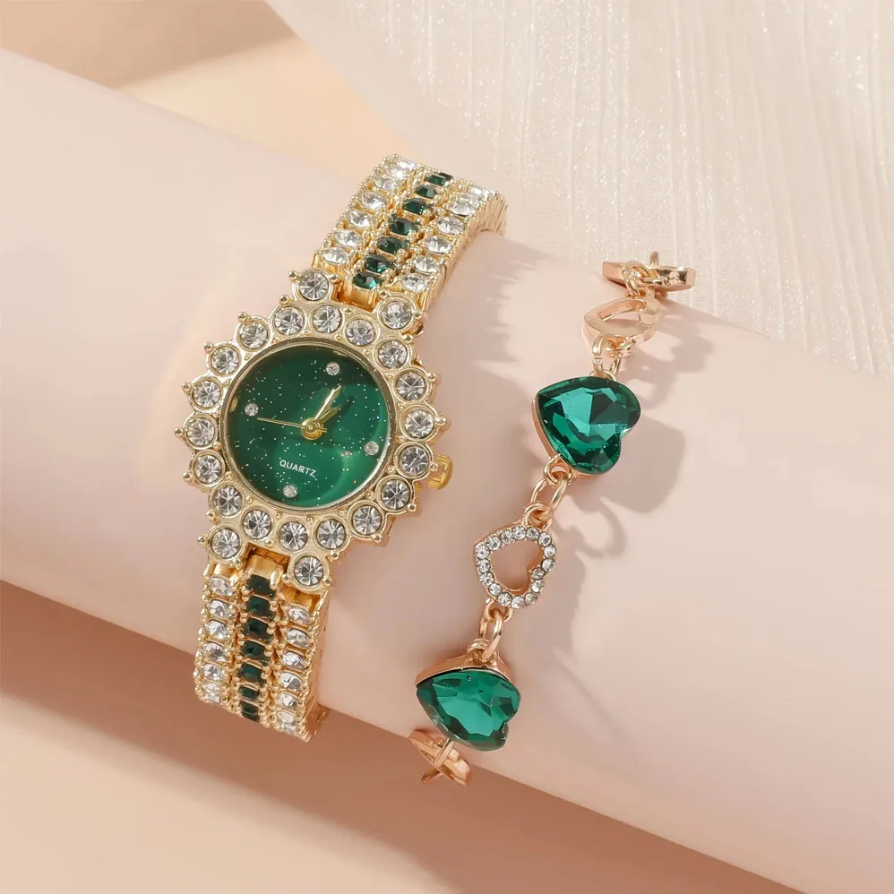 Ladies Rhinestone Quartz Watch + Bracelet Set Fancy Women Watches Jewelry Sophisticated And Stylish Women Watch (Small Size)