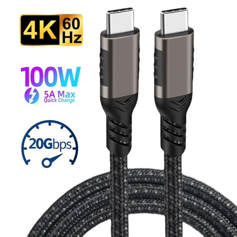 

20Gbps 4K@60Hz 100W PD QC Fast Charge Cord USB C to Type C Cable for Macbook Pro iPad Xiaomi Realme POCO Huawei Data Cable