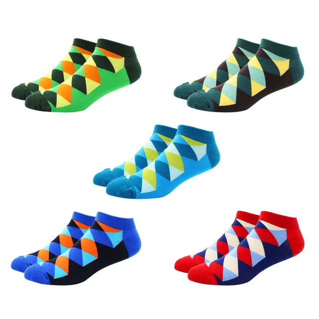 5 Pairs Novelty Funny Casual Ankle Socks Fashion Colorful Harajuku Grid Space Cotton Men Socks Happy Men Socks Size EU39-46 DW010-5 Pairs