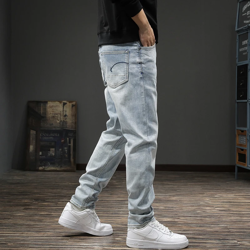 

Red Tannin spring fashion brand high-end washed white men's jeans slim straight leg light light foot pants