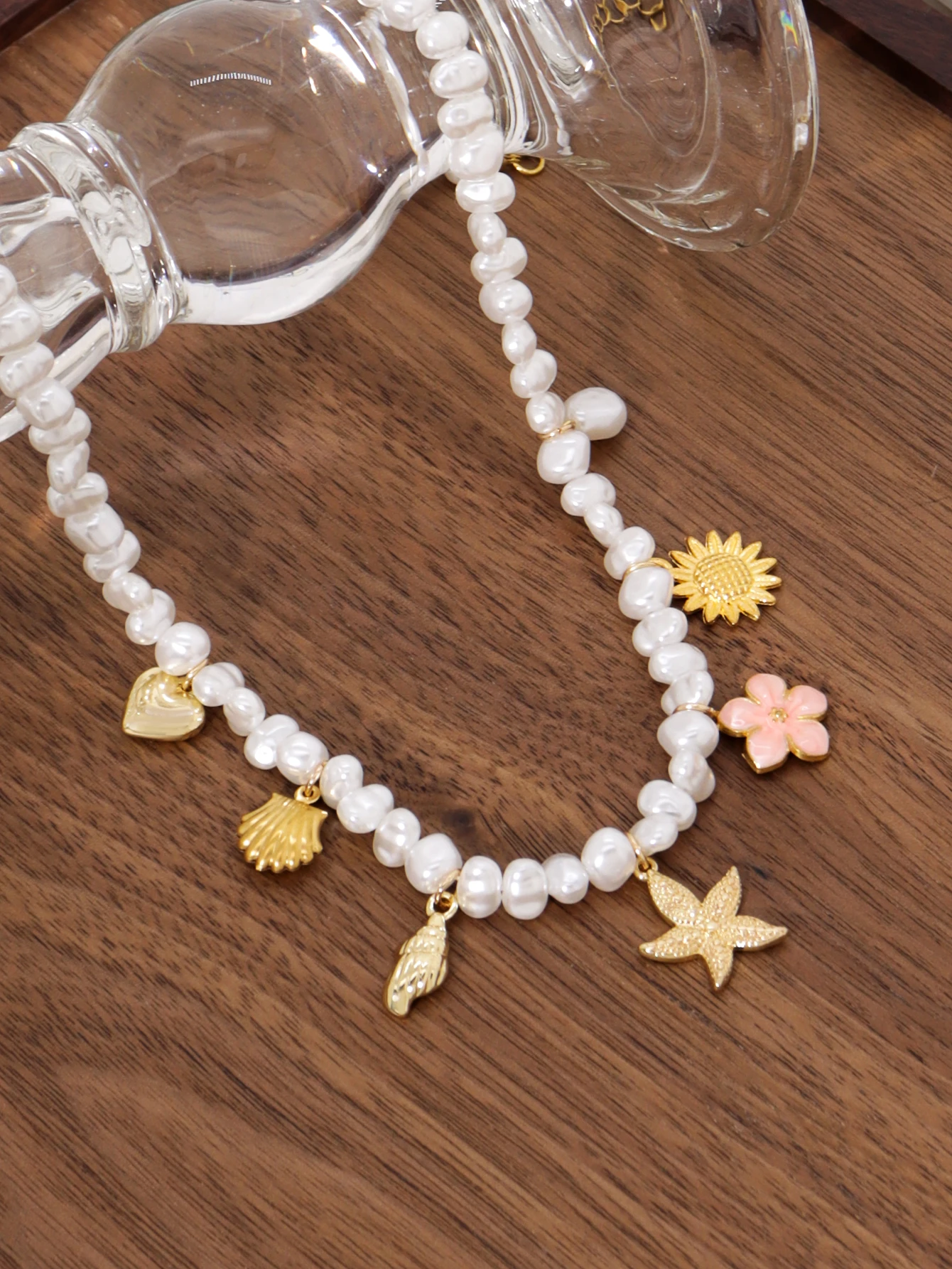 Charm Sweet Sea Star Conch Flower Multi Pendant Womens Necklace