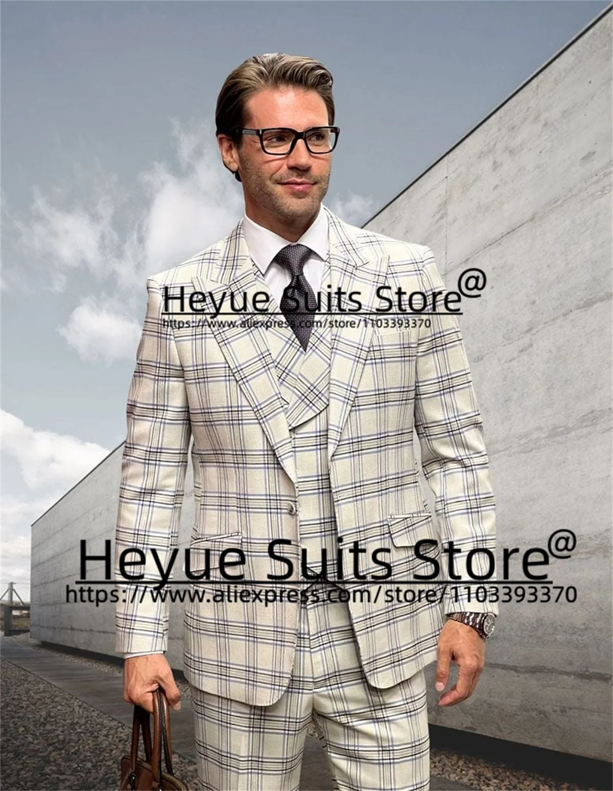 England Style Black Plaid Wedding Groom Tuxedos Slim Fit Peak Lapel Business Men Suits Party 3 Pieces Sets trajes para hombre