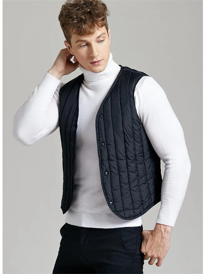 Men Sleeveless Solid Vest Smart Casual Jackets Winter Fashion Male Down Vests Coats Men Warm Waistcoats Plus Size Clothing 3XL