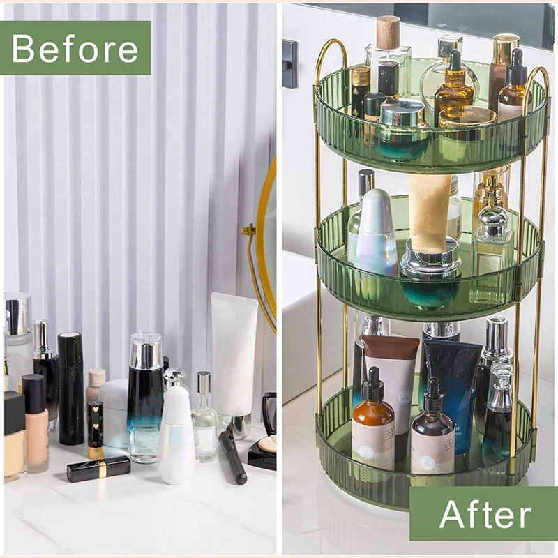 ABJY-3 Tier High-Capacity Rotating Makeup Organizer 360° Rotation Make Up Organizer Box Cosmetic Organizer 2