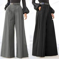 Autume Spring Flared Palazzo Pants For Women Cropped Cotton Linen Comfy Baggy Pants With Pockets Elegant High Waist Trousers - Image 5