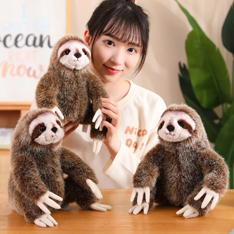 HOT High Quality Cute Realistic Sloth Plush Stuffed Animal Toys Fluffy Hair Soft Plushie Three Toed Doll Children Kids Gifts