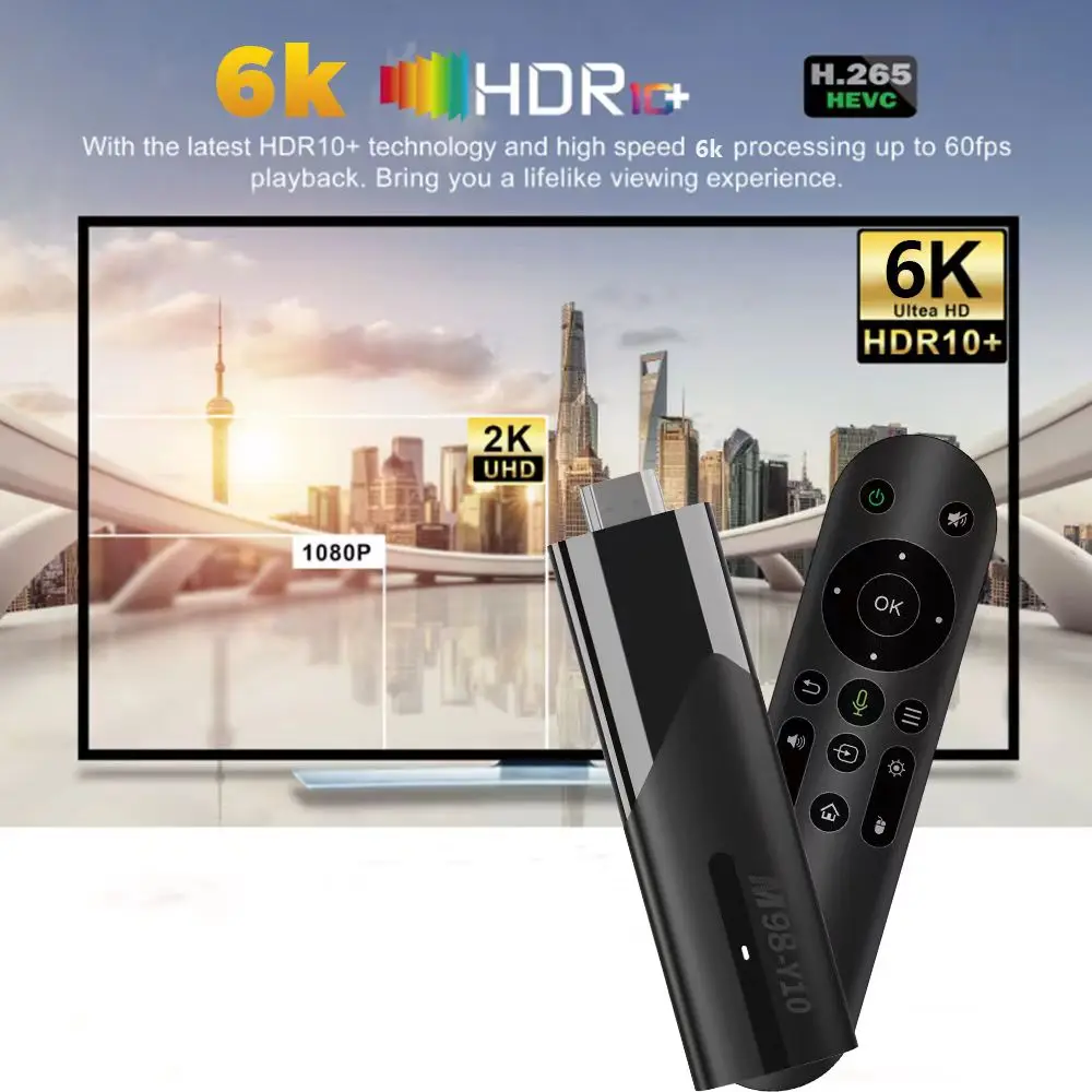 TV Stick M98 Y10 Smart Android 13 ATV Allwinner H618 2.4G/5G Dual WIFI Airplay Preinstalled APP