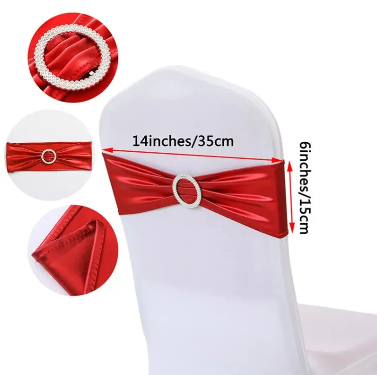 

Metallic Gold Silver Stretch Spandex Chair Bow Sash Band With Round Buckle For Banquet Event Wedding Chair Sash Tie SN4163