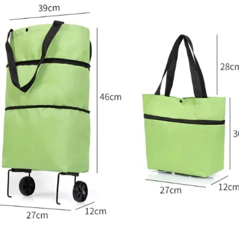 Foldable Shopping Bag with Wheels Trolley Basket Small Pull Cart Home Utility Retractable Tug Supermarket Grocery Shopping Cart
