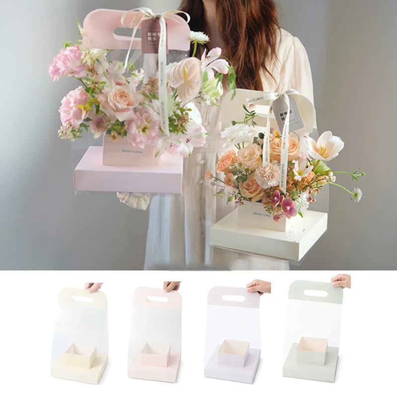 

Transparent Flower box gift boxs panoramic portable flower Vase plants 2pcs PVC Valentine's Day Mother's Day Wedding party gifts