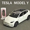 1:24 Tesla Model Y Model 3 Charging Pile Alloy Die Cast Toy Car Model Sound and Light Children's Toy Collectibles Birthday gift 1
