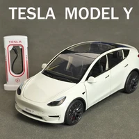 1:24 Tesla Model Y Model 3 Charging Pile Alloy Die Cast Toy Car Model Sound and Light Children's Toy Collectibles Birthday gift 1