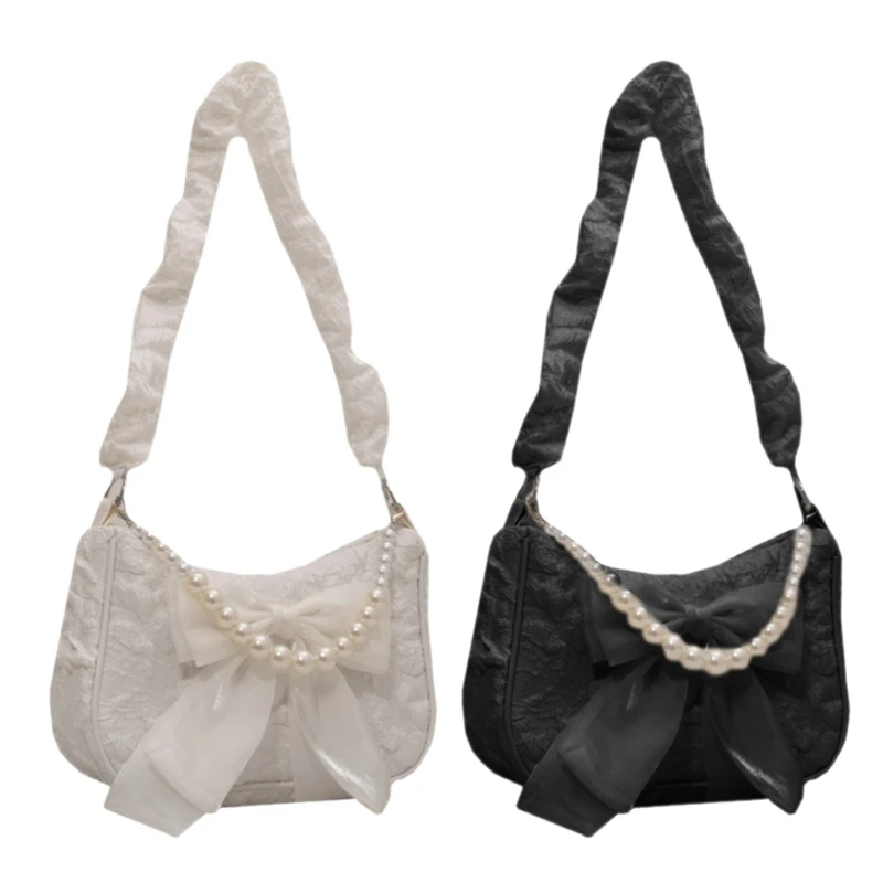 

Fashionable Nylon Shoulder Bag Female Purse with Vintage Lace Designs Bow Designs Underarm Bag Stylish for Women Girls