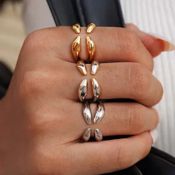 Anelli irregolari in acciaio inossidabile per donna, colore oro vintage, geometrici, aperti e regolabili, gioielli da regalo