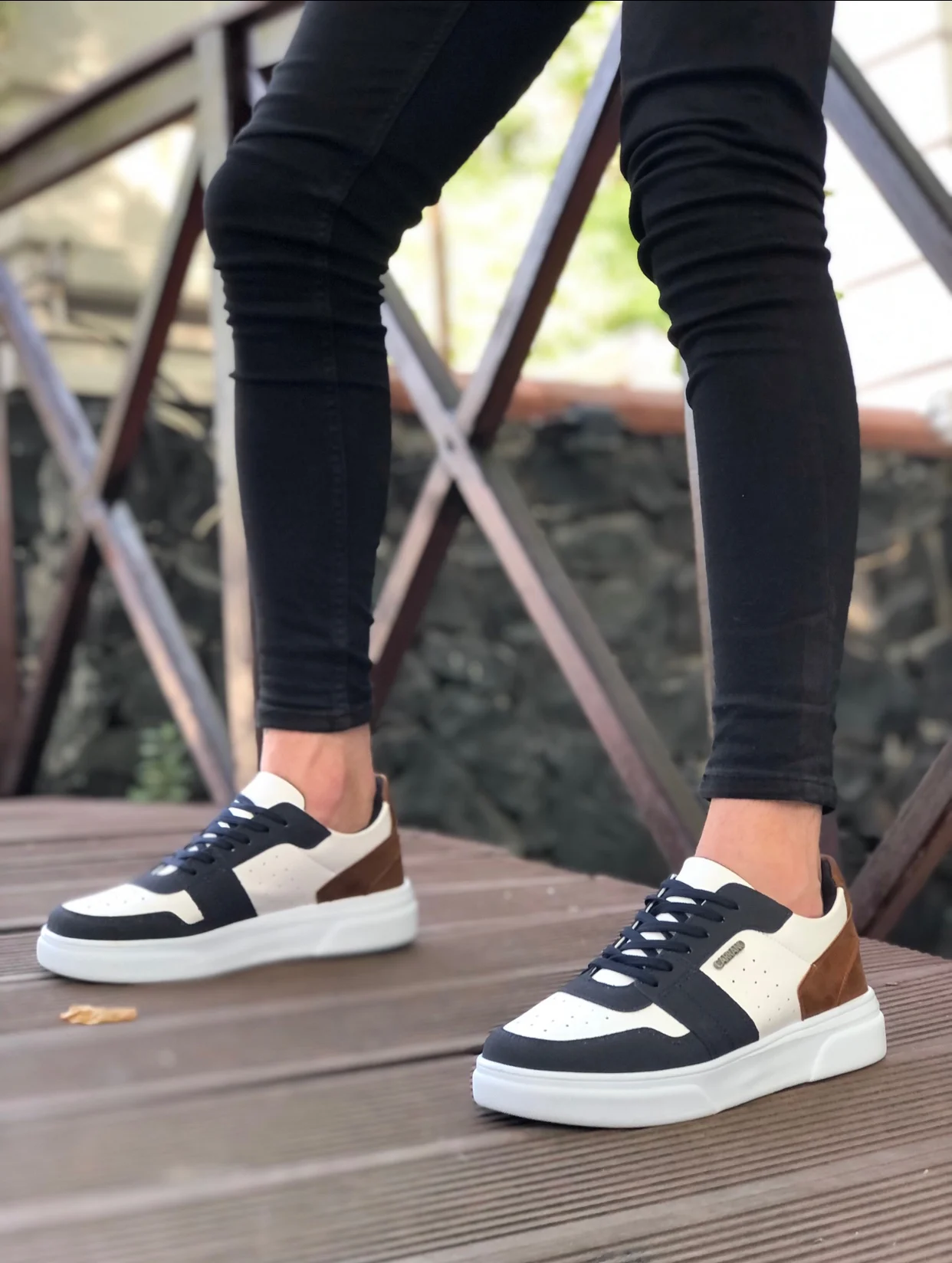 ER0208 men's Shoes High Sole White Navy Blue Lace-up Casual Sneakers Comfortable Casual Casual Sneakers