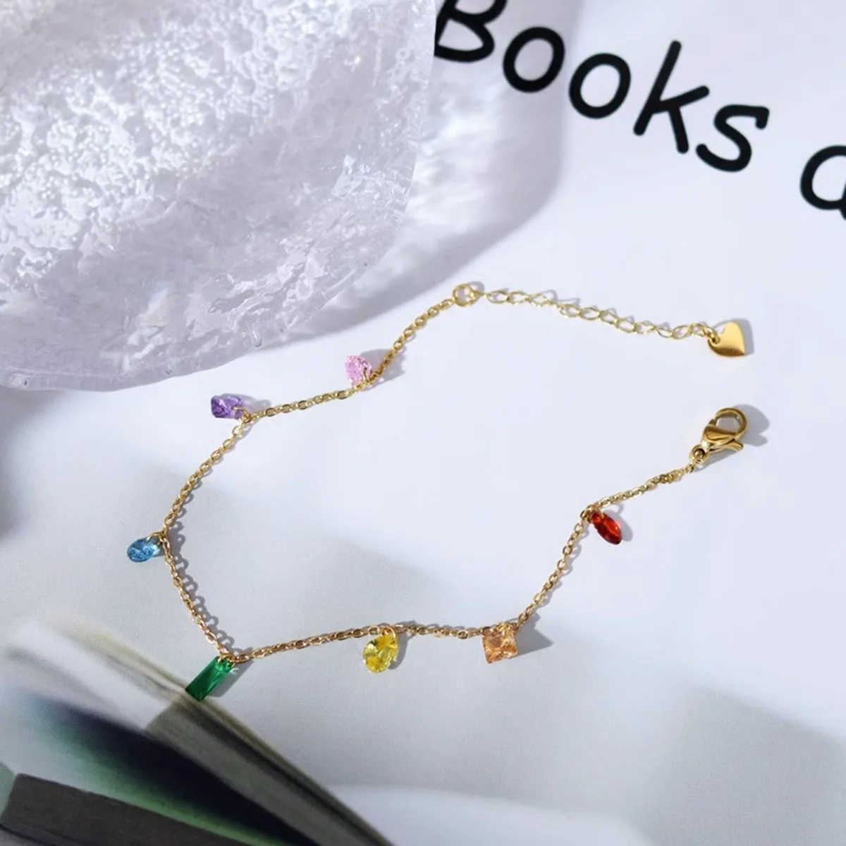 Colorful Beads Sparkling Stainless Steel Gold Plated Stacked Chain Cute Anklet Women Girls Students Gift Fashion Jewelry