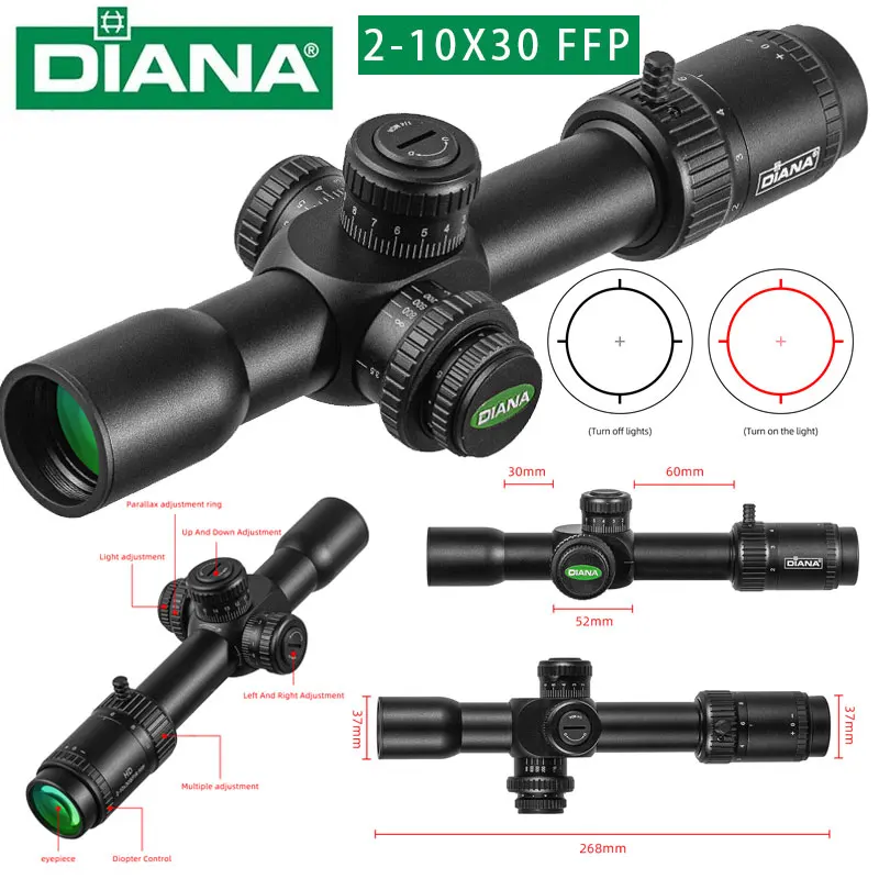 

DIANA 2-10X30 FFP First Focal Plane Scope Side Parallax 1/4 MIL SR1 Reticle Tactical Hunting Riflescope Luneta CQB AR .338.556