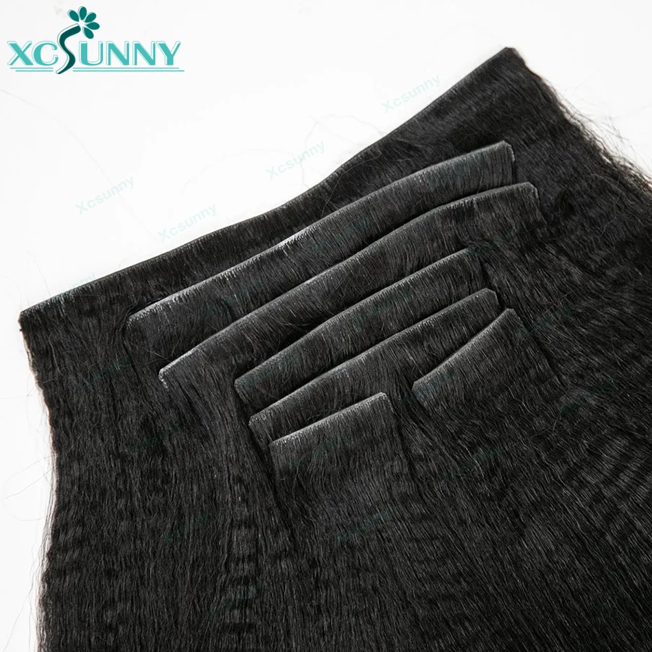 Invisable Edge Clip Ins Human Hair Extensions Yaki Straight Injected PU Tape Weft Clip In Hair Extensions 7Pcs/set Clip on Hair 1