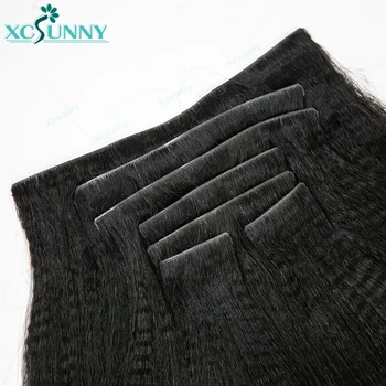 Invisable Edge Clip Ins Human Hair Extensions Yaki Straight Injected PU Tape Weft Clip In Hair Extensions 7Pcs/set Clip on Hair 1