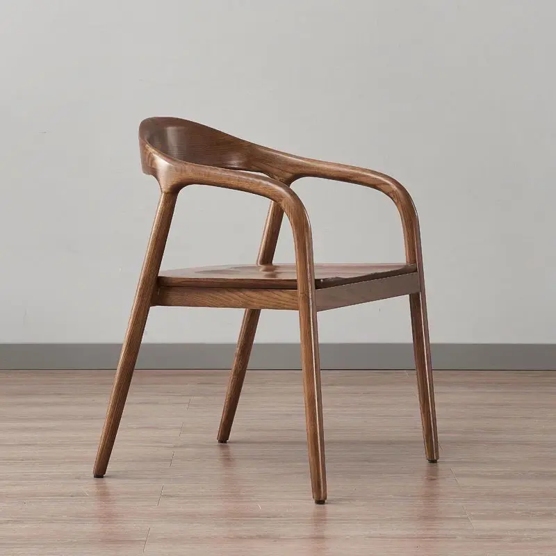 Nordic Single-person Solid Wood Dining Chairs Outdoor Contemporary Arm Seat Casual Cafe Chair Walnut Solid Wood Chairs
