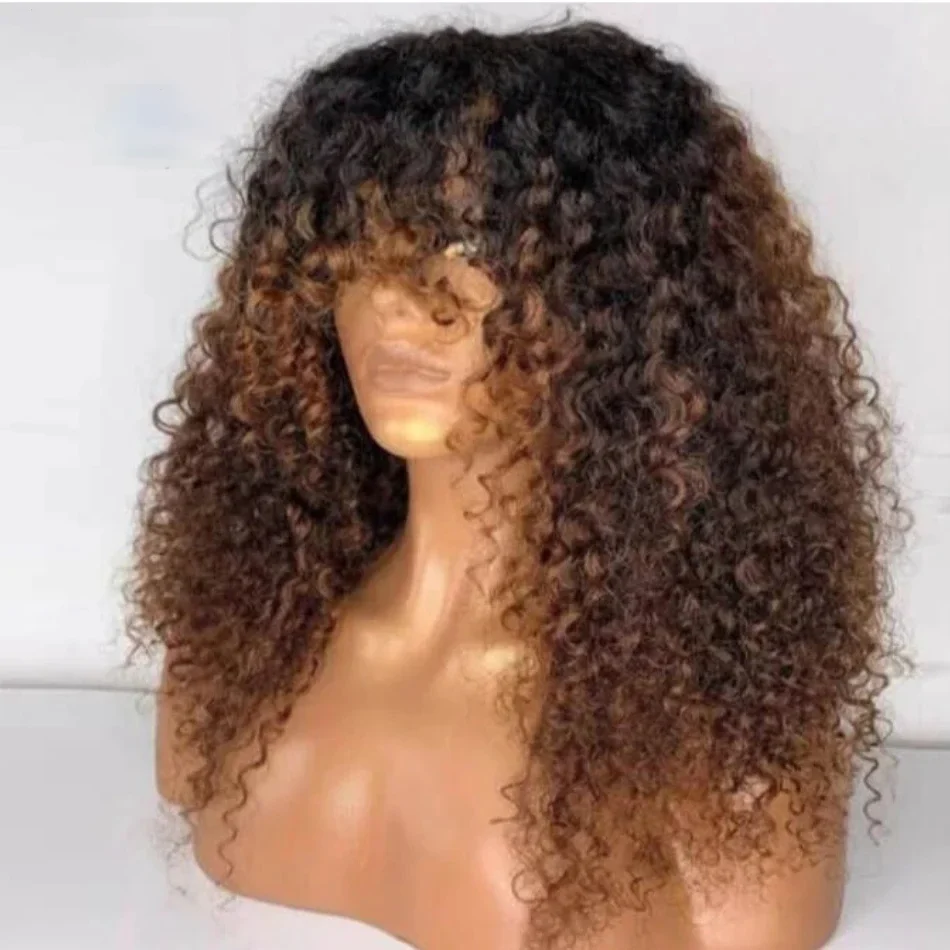 Soft 180Density 26&ldquo;Long Ombre Blonde Machine Wig With Bangs For Black Women BabyHair Glueless Preplucked Heat Resistant Daily