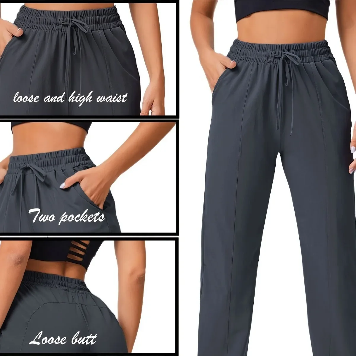 Women's Loose Breathable Quick Dry Lightweight Slimming Casual Sports Pants Drawstring Trousers Fitness Running Long Trousers