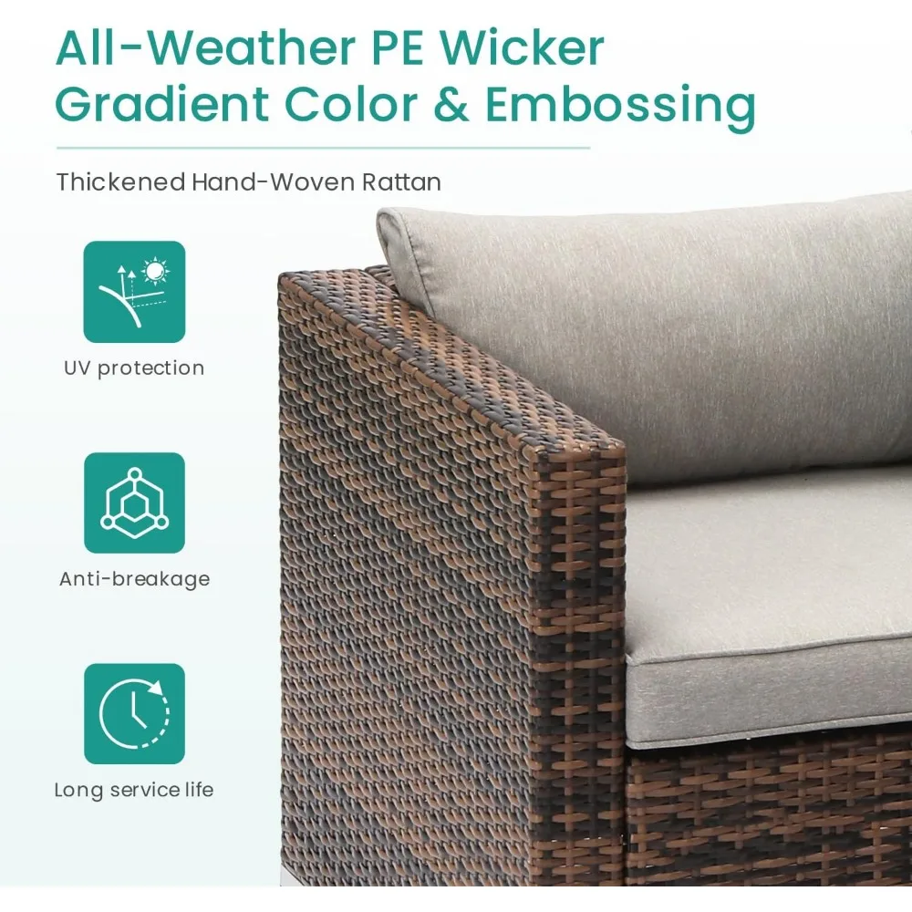5-Piece Outdoor Sectional Furniture, Outdoor Furniture Set w Grey Cushions,Wicker Patio Furniture Patio Conversation Sets Wicker 3