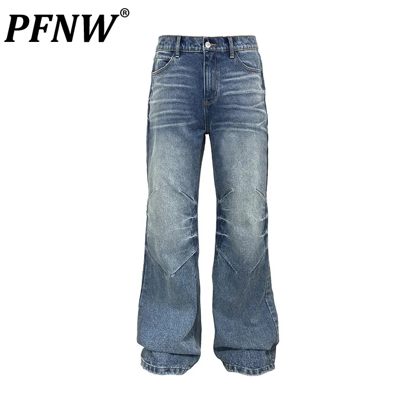 

PFNW Armour Jeans High Street Men's Denims Washed Worn Out Male Denim Pants Wide Leg Trousers 2023 Winter Stylish New 28W2575