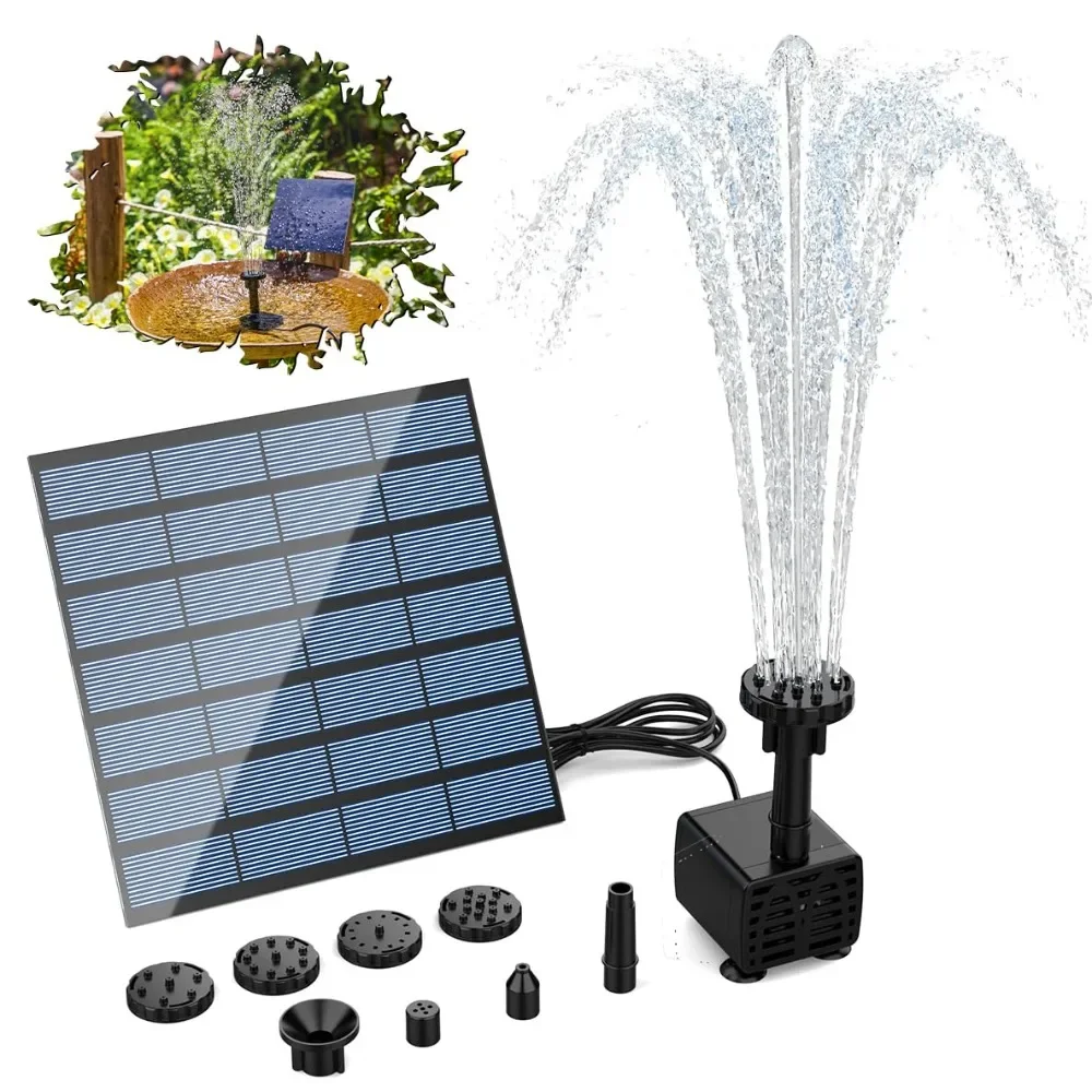 Solar Fountain Pump Water Pump with 6 Nozzles for Bird Bath Ponds Garden Swimming Pool Fish Tank Outdoor Solar Powered Fountain