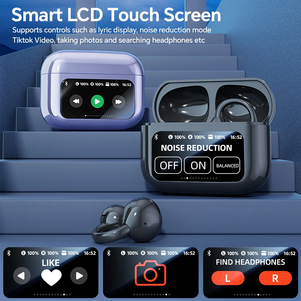 Wireless Ear Clip Earphones with Touch Screen and Real Time Translation