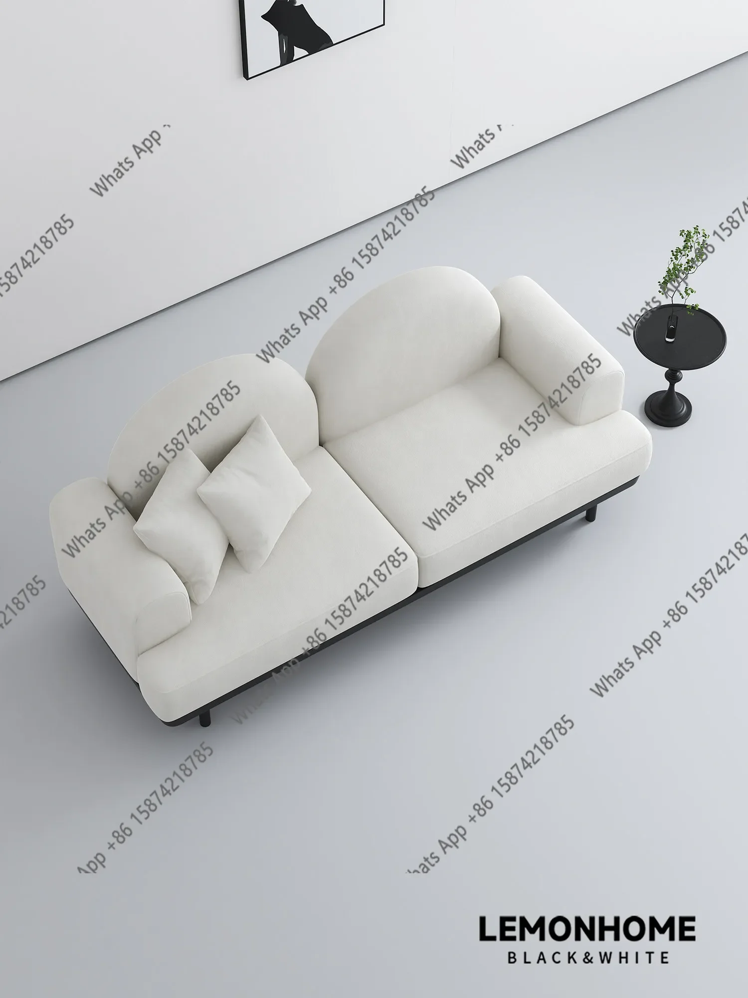 Canapé droit simple noir et blanc pour salon, chambre à coucher, espace détente, magasin de vêtements, salon de beauté, zone de repos, réception